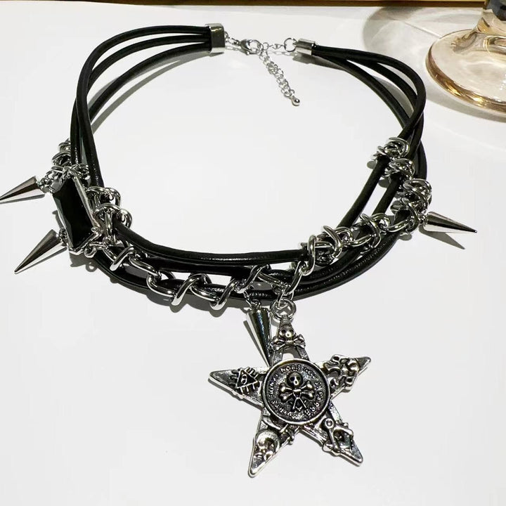 Star pendant rivet adjustable choker necklace  | Festival Outfits Women