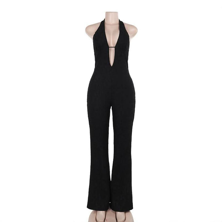 Halter self tie deep V neck lace backless jumpsuit  | Festival Outfits Women