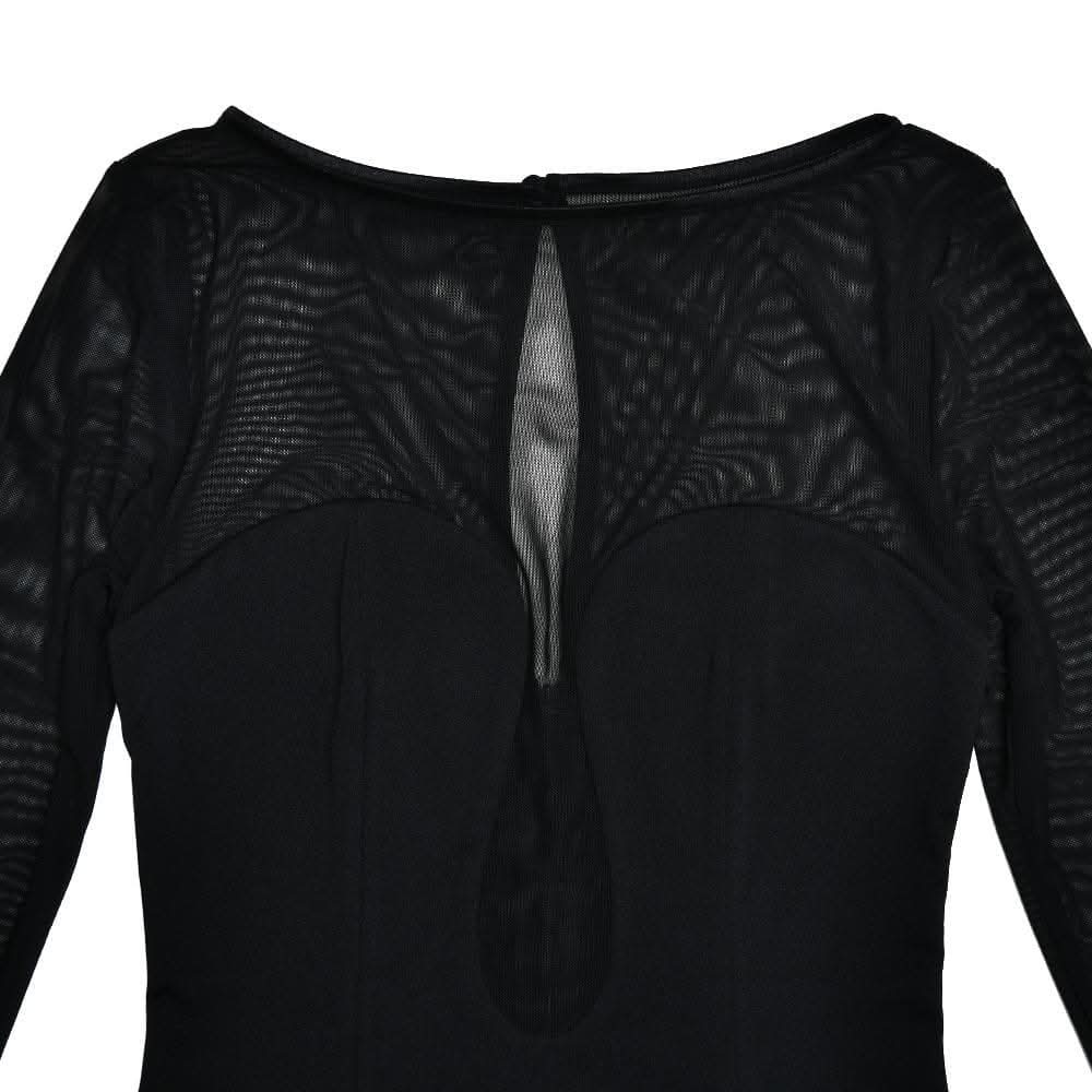 Long sleeve mesh patchwork button midi dress-final-sale  | Festival Outfits Women