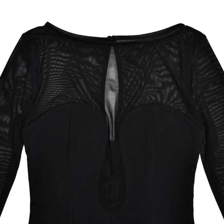 Long sleeve mesh patchwork button midi dress-final-sale  | Festival Outfits Women