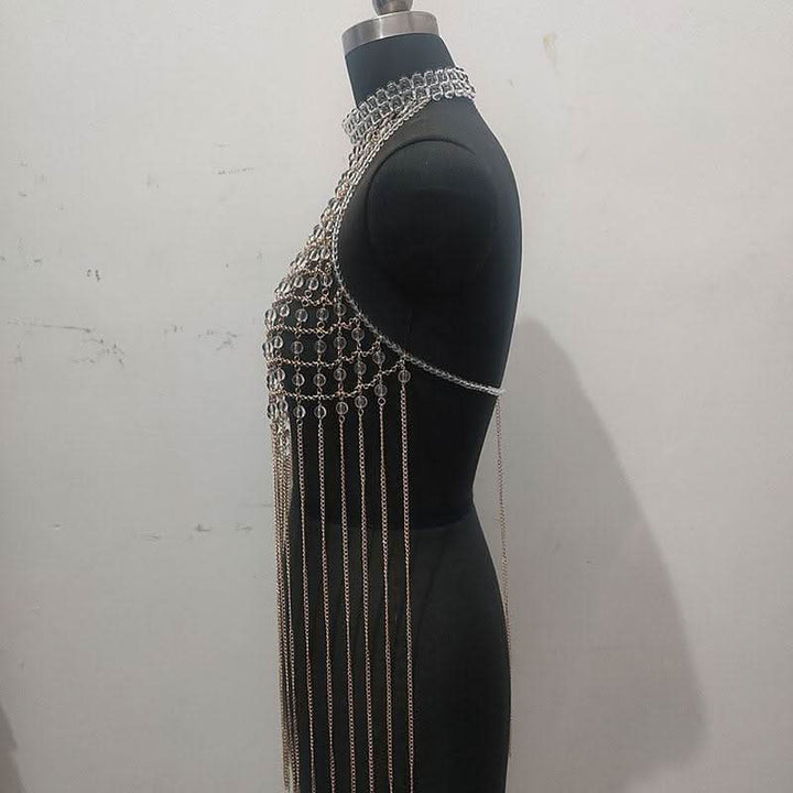 Halter hollow out metal chain backless cut out top  | Festival Outfits Women