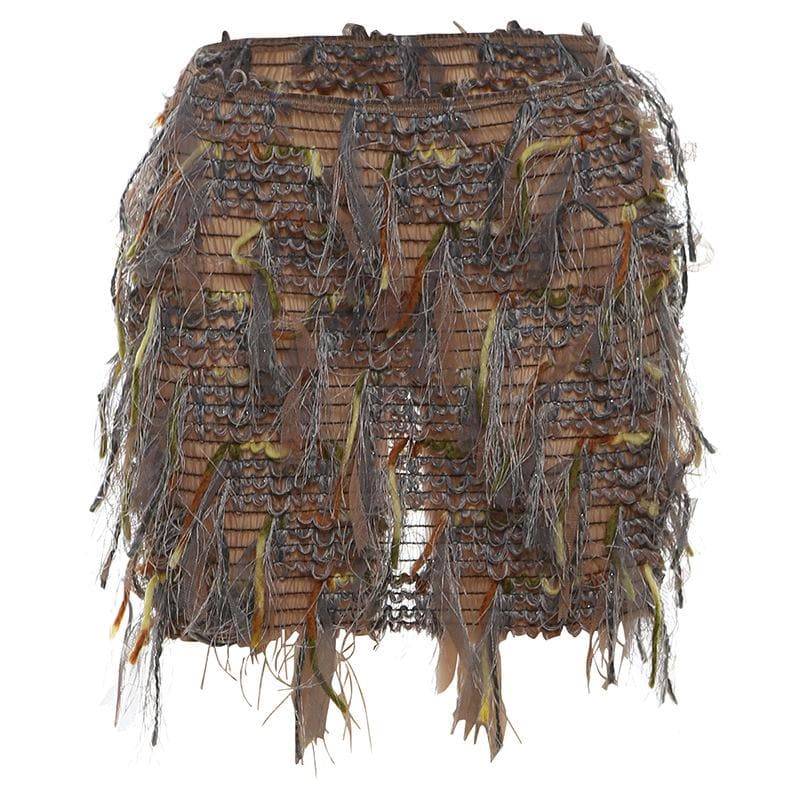 Tassels hollow out see through contrast cut out mini skirt  | Festival Outfits Women