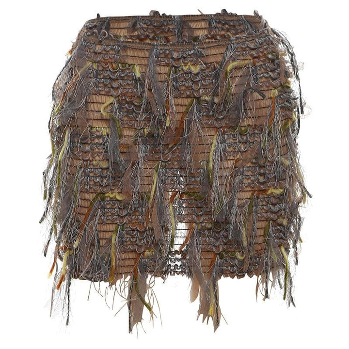 Tassels hollow out see through contrast cut out mini skirt  | Festival Outfits Women