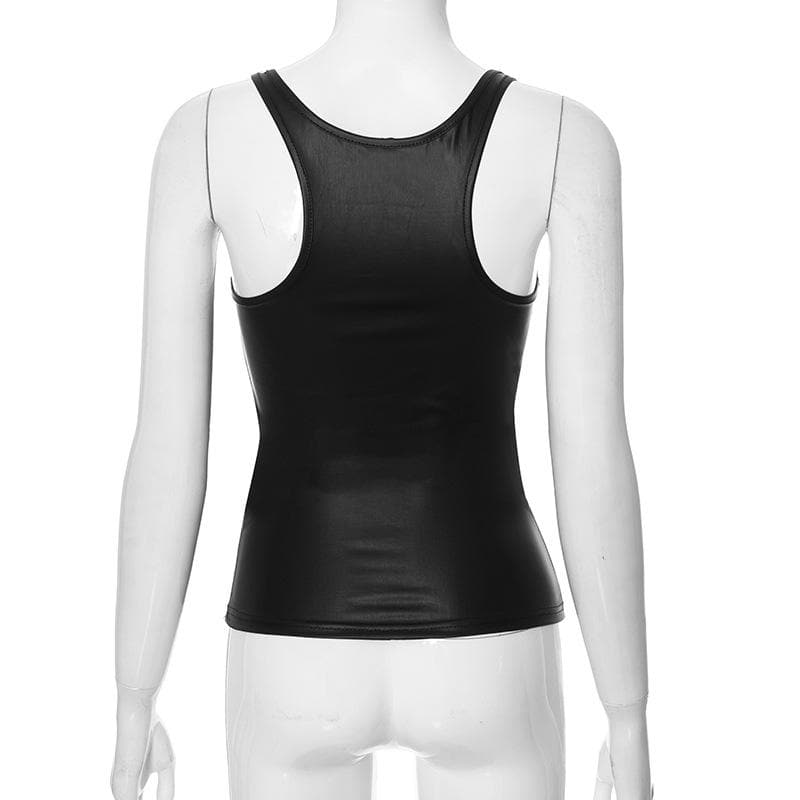 U neck PU leather tank top  | Festival Outfits Women