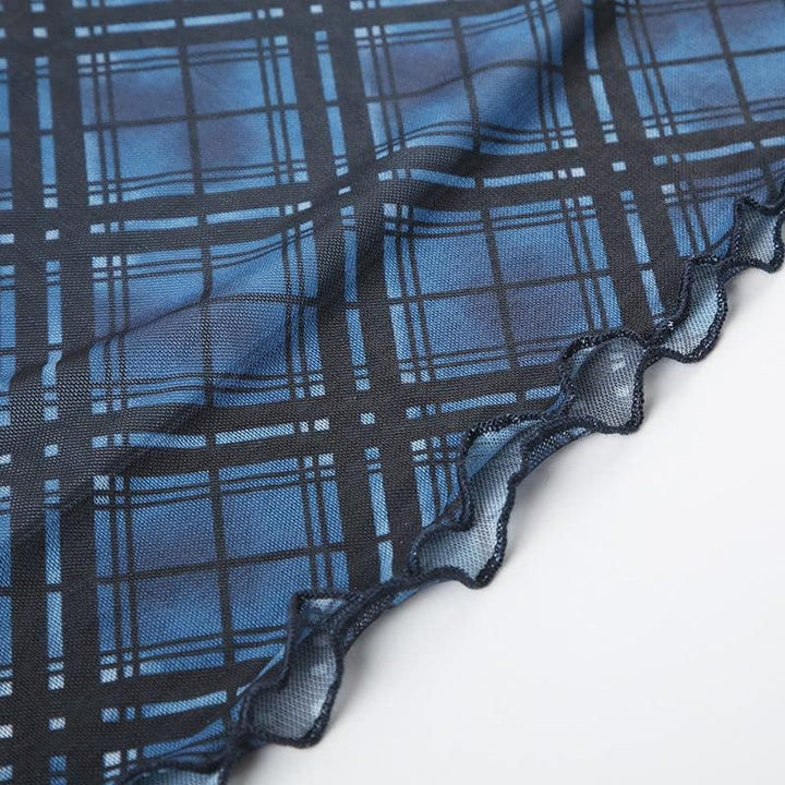 Bowknot mesh ruffle print plaid maxi skirt  | Festival Outfits Women