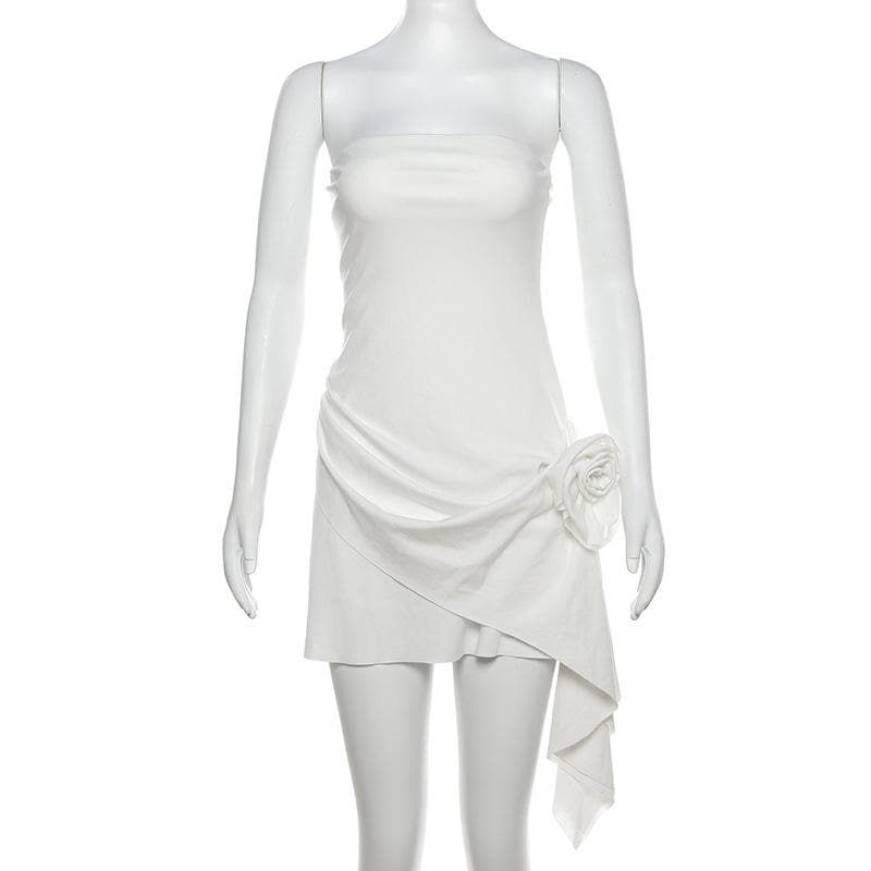 Flower applique ruched tube mini dress  | Festival Outfits Women