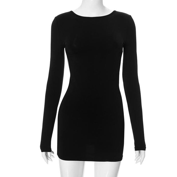 Long sleeve crewneck backless mini dress  | Festival Outfits Women