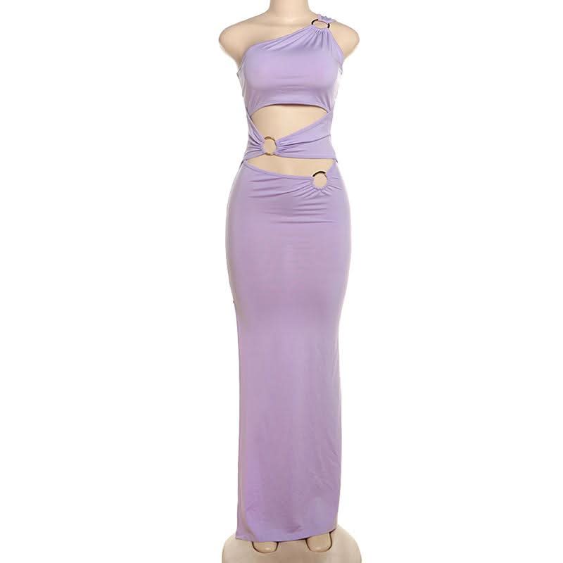 One shoulder o ring hollow out slit cut out maxi dress  | Festival Outfits Women