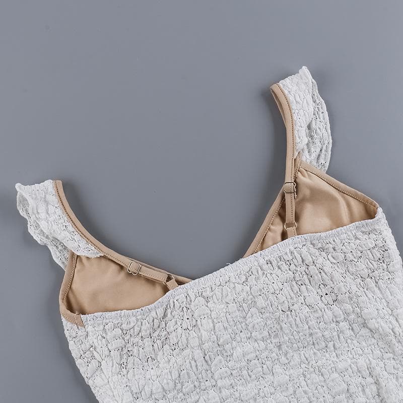 V neck ruffle textured smocked cami top  | Festival Outfits Women