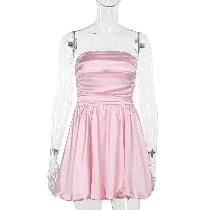 Ruched smocked solid backless tube mini dress  | Festival Outfits Women
