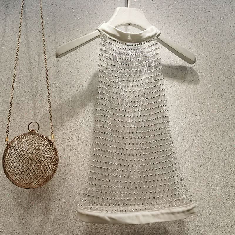 Crewneck hollow out see through beaded button cut out top  | Festival Outfits Women