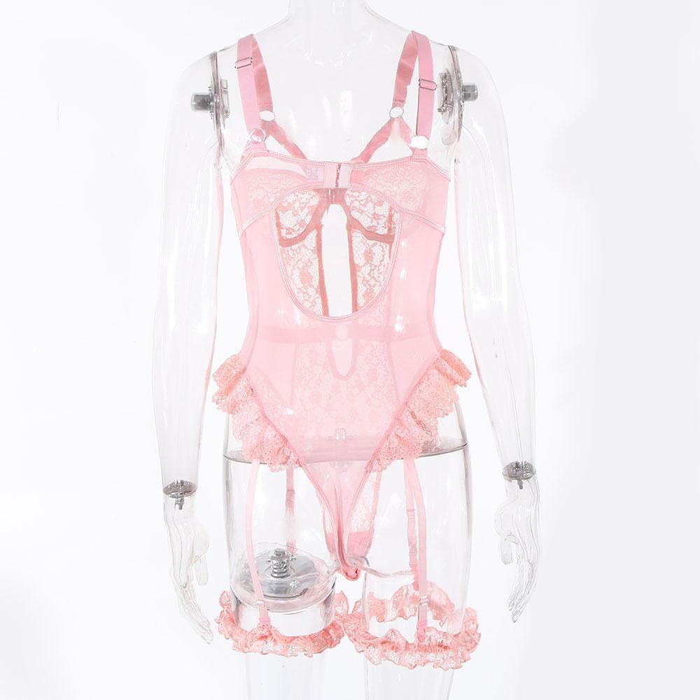 O ring lace garter hollow out bodysuit  | Festival Outfits Women