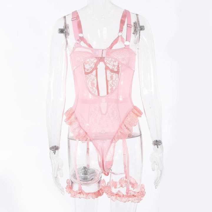O ring lace garter hollow out bodysuit  | Festival Outfits Women