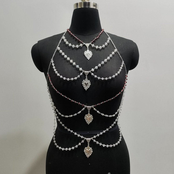 Halter layered pendant beaded backless top  | Festival Outfits Women
