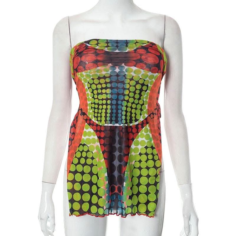 Sheer mesh long sleeve polka dot thermal contrast ruffle 2-way top-final-sale  | Festival Outfits Women