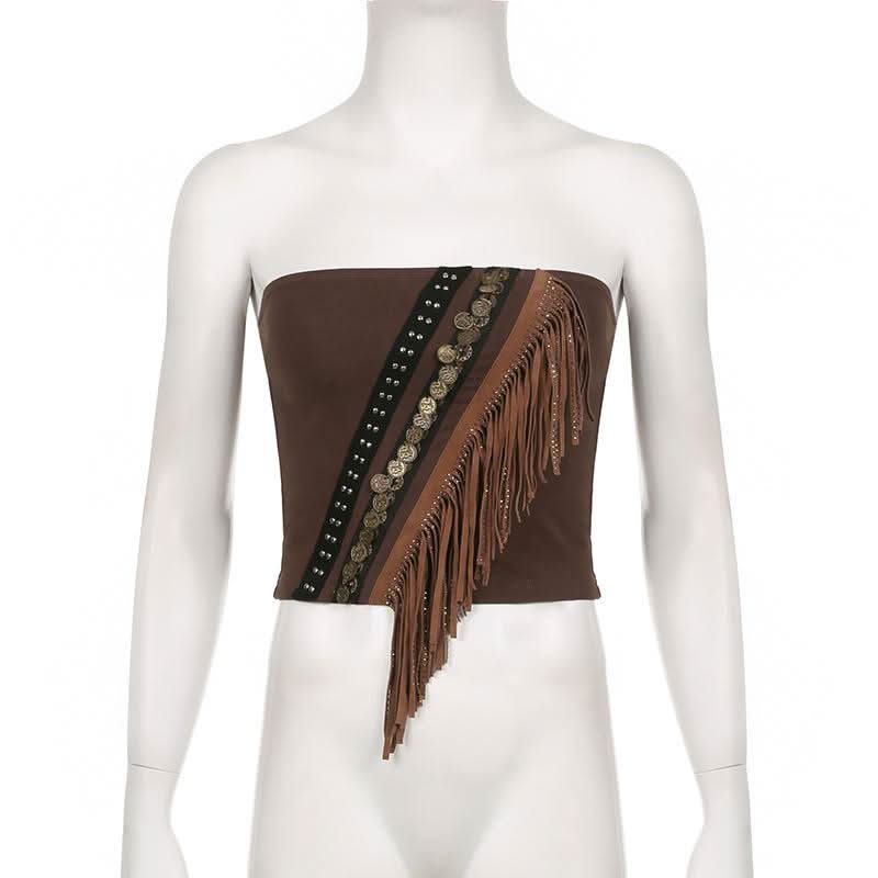 Beaded patchwork backless tube top  | Festival Outfits Women