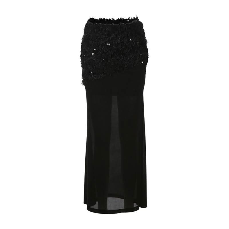 Glitter mesh patchwork fluffy maxi skirt  | Festival Outfits Women