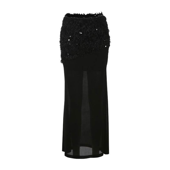 Glitter mesh patchwork fluffy maxi skirt  | Festival Outfits Women