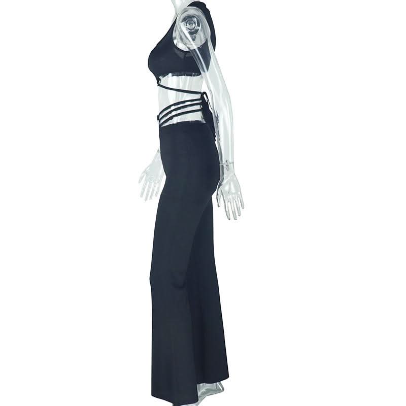 Zip-up self tie ribbed square neck solid pant set  | Festival Outfits Women