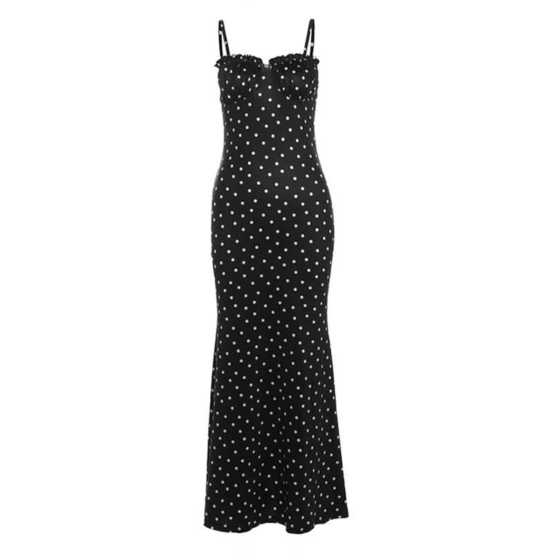 Polka dot ruched cami maxi dress  | Festival Outfits Women