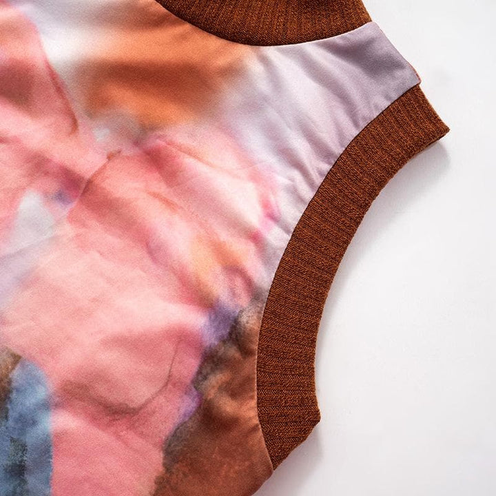 High neck sleeveless knitted patchwork print top  | Festival Outfits Women