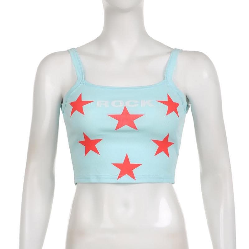 Star pattern square neck contrast cami crop top-final-sale  | Festival Outfits Women