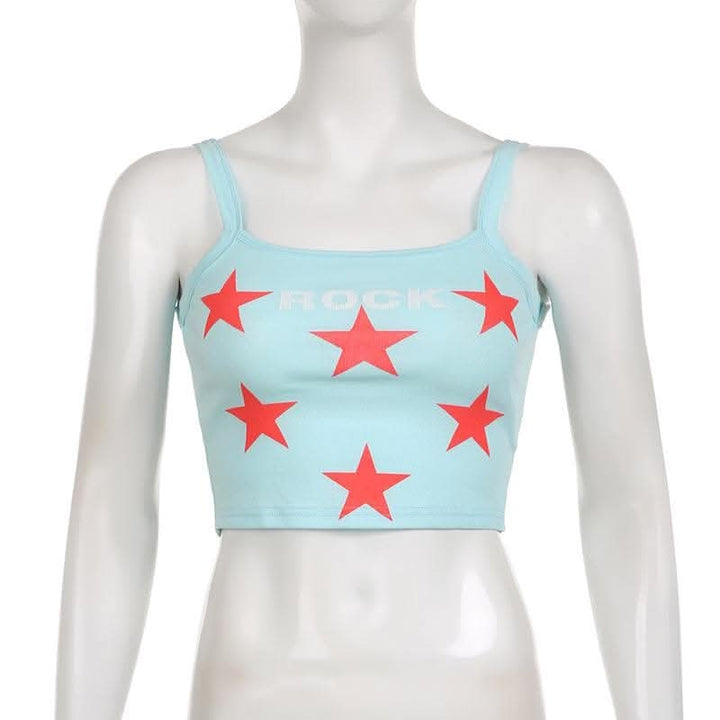 Star pattern square neck contrast cami crop top-final-sale  | Festival Outfits Women