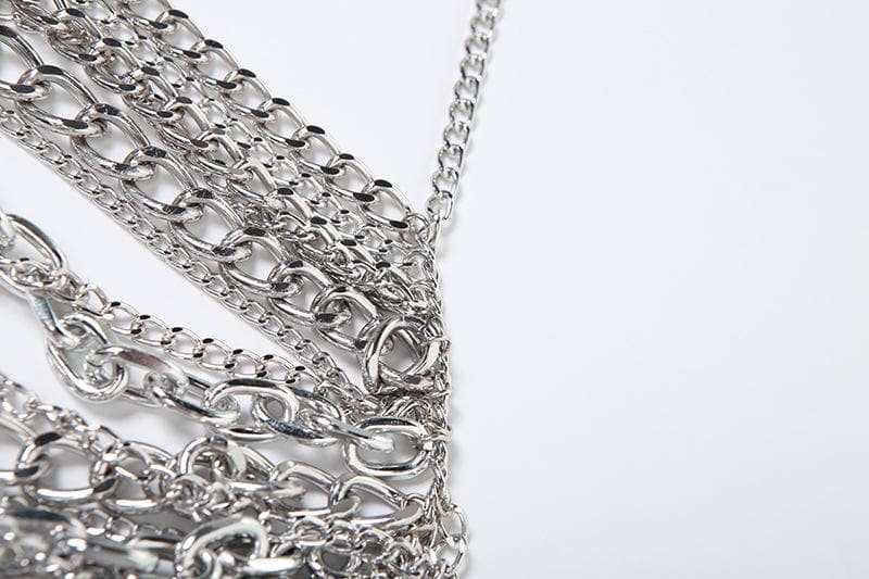 Halter layered metal chain hollow out backless cut out top  | Festival Outfits Women