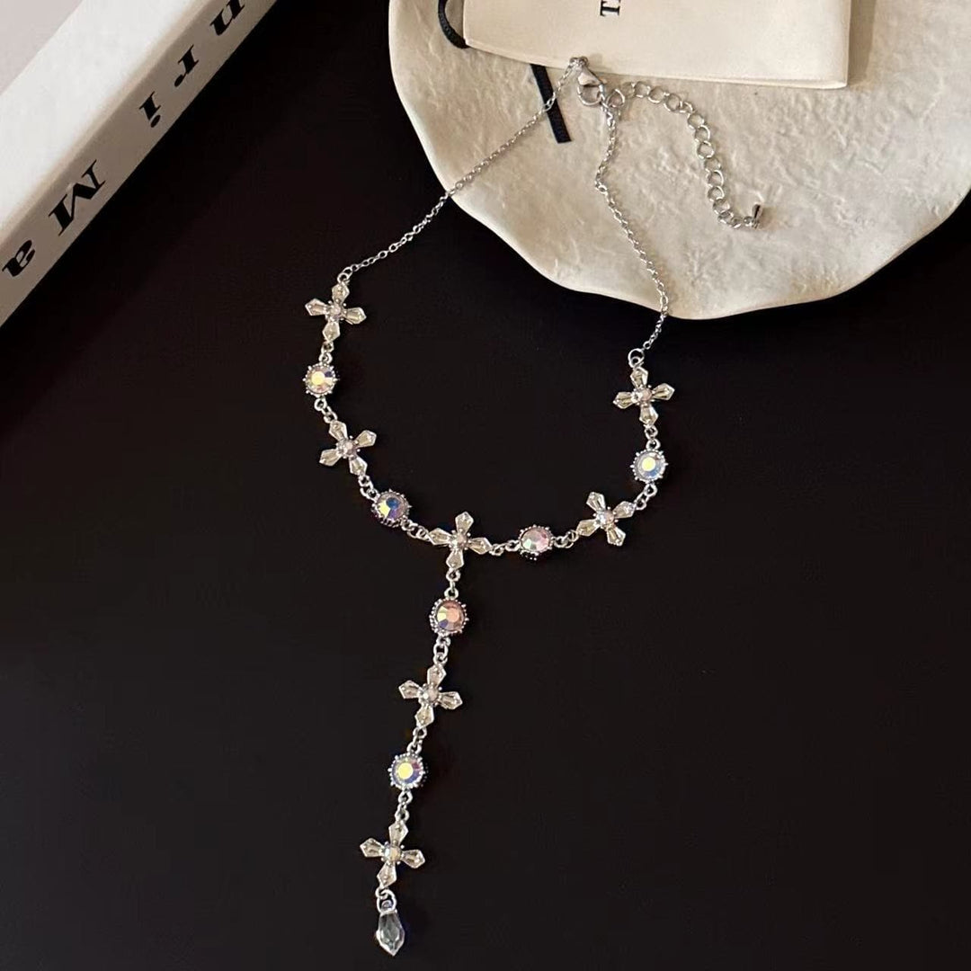 Cross pendant rhinestone metal chain choker necklace  | Festival Outfits Women