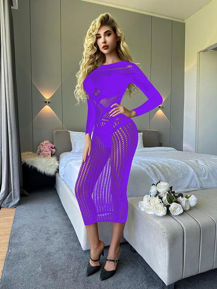 Long sleeve crewneck hollow out cut out maxi dress  | Festival Outfits Women