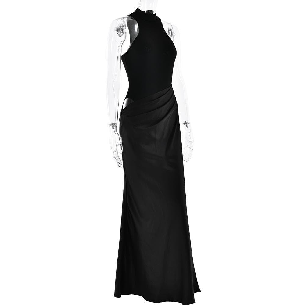 Crewneck ruched solid hollow out tank cut out maxi dress  | Festival Outfits Women