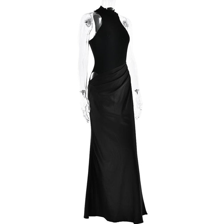Crewneck ruched solid hollow out tank cut out maxi dress  | Festival Outfits Women