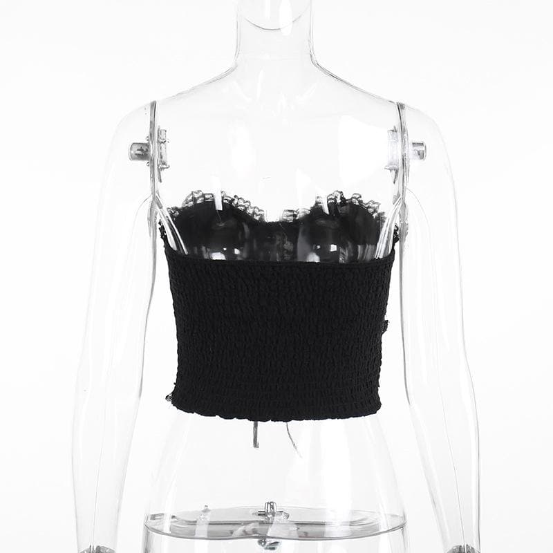Metal chain lace up sweetheart neck tube top  | Festival Outfits Women