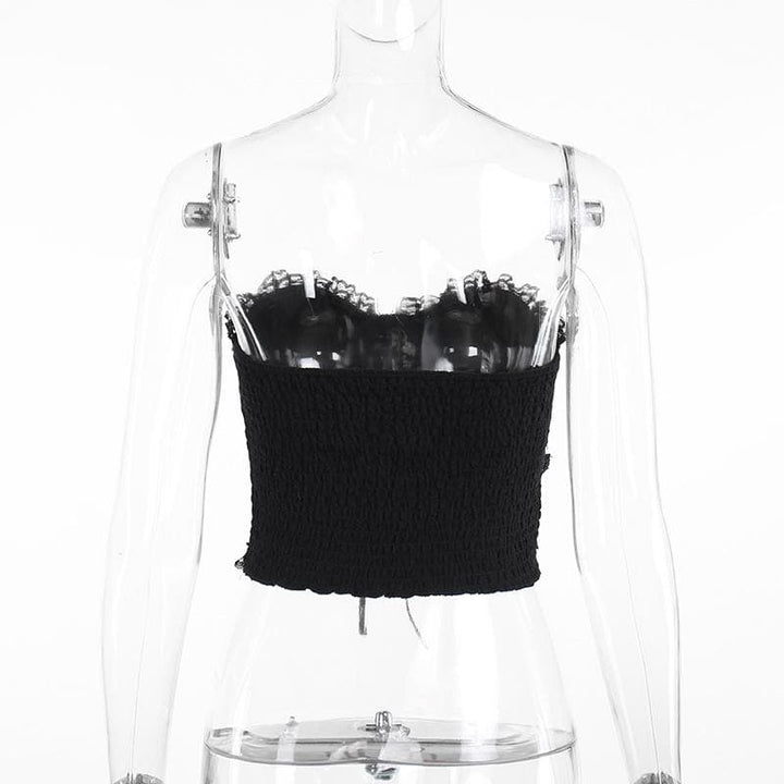 Metal chain lace up sweetheart neck tube top  | Festival Outfits Women