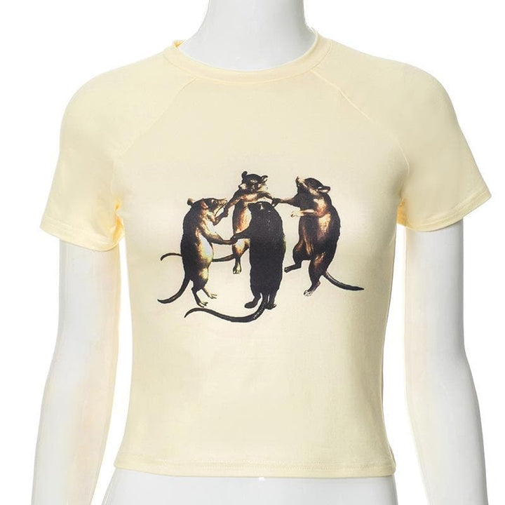 Short sleeve crew neck mice print top  | Festival Outfits Women-final-sale
