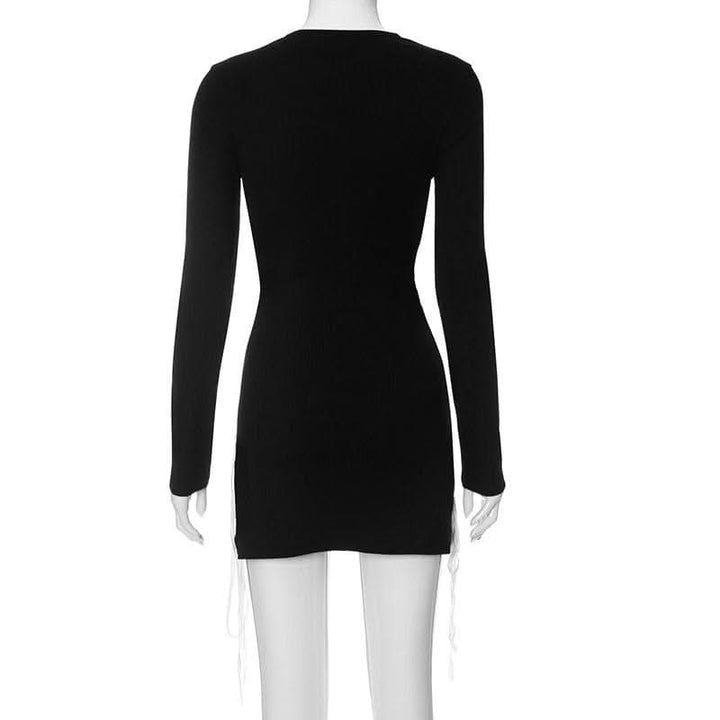 Crewneck long sleeve zip-up lace up contrast mini dress-final-sale  | Festival Outfits Women