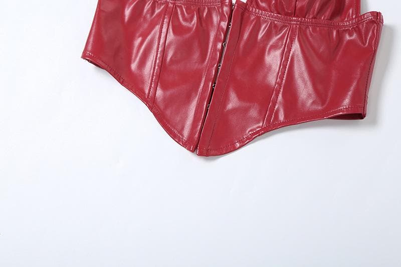 Halter PU leather V neck corset button top  | Festival Outfits Women