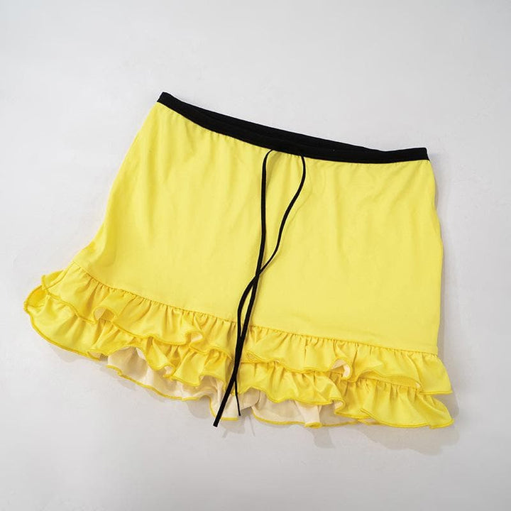 Halter knotted "71" print ruffle tube mini skirt set  | Festival Outfits Women-final-sale