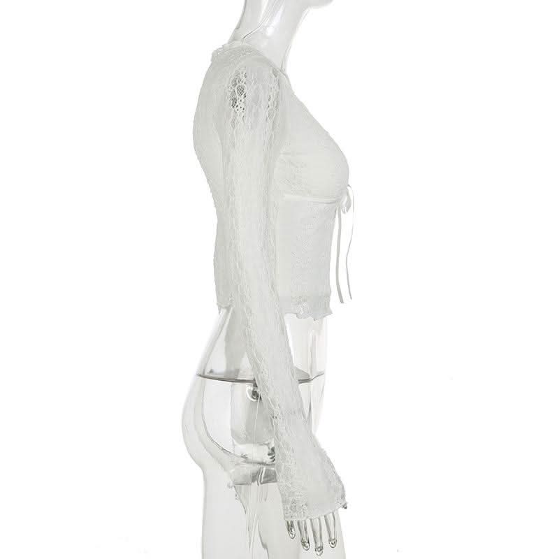 V neck long sleeve lace bowknot top  | Festival Outfits Women-final-sale