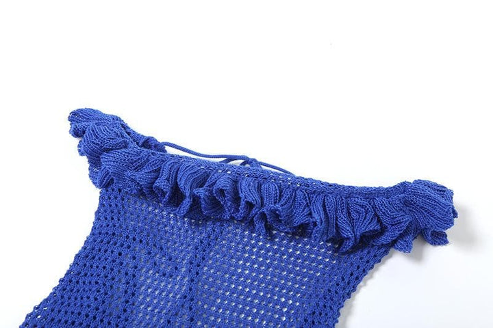 Knitted ruffle see through knotted tube mini dress  | Festival Outfits Women