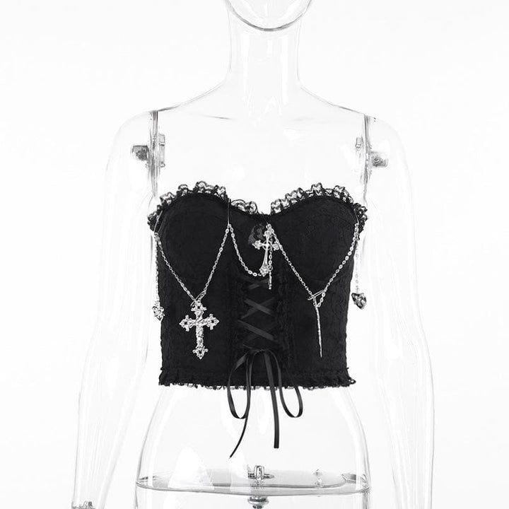 Metal chain lace up sweetheart neck tube top  | Festival Outfits Women