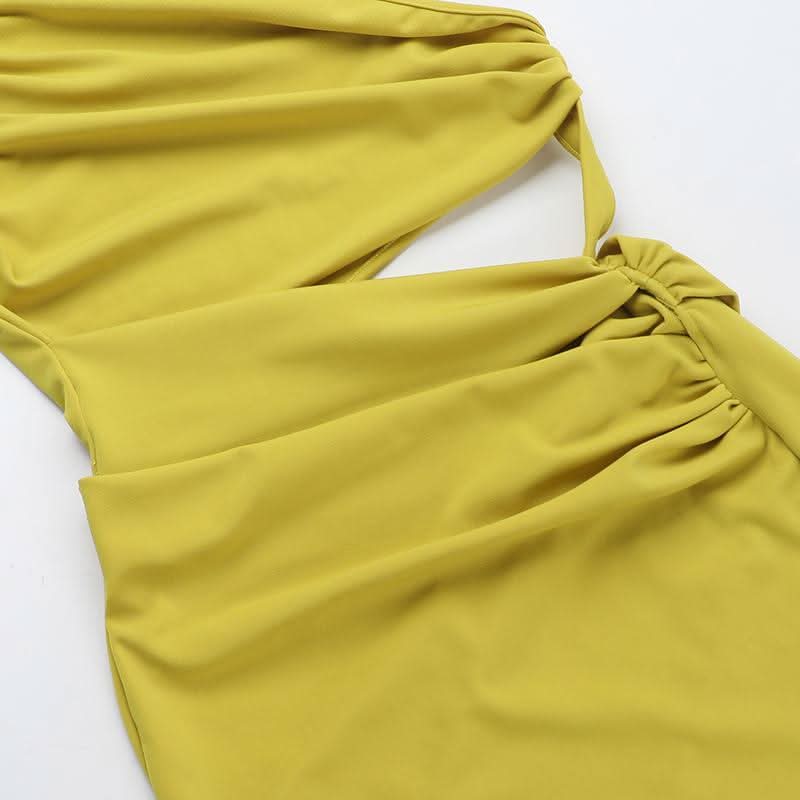 Irregular hollow out slit ruched one shoulder cut out mini dress  | Festival Outfits Women