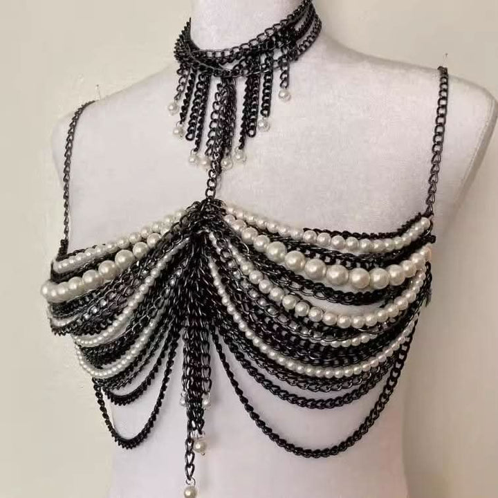 Halter layered beaded metal chain waist chain set  | Festival Outfits Women