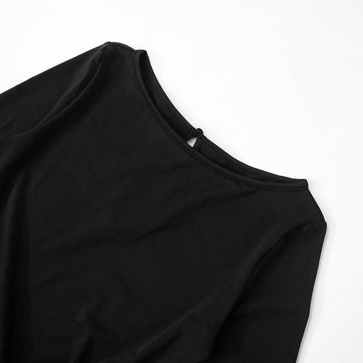Ruched long sleeve round neck hollow out ruffle cut out top  | Festival Outfits Women