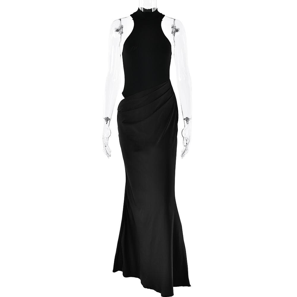 Crewneck ruched solid hollow out tank cut out maxi dress  | Festival Outfits Women