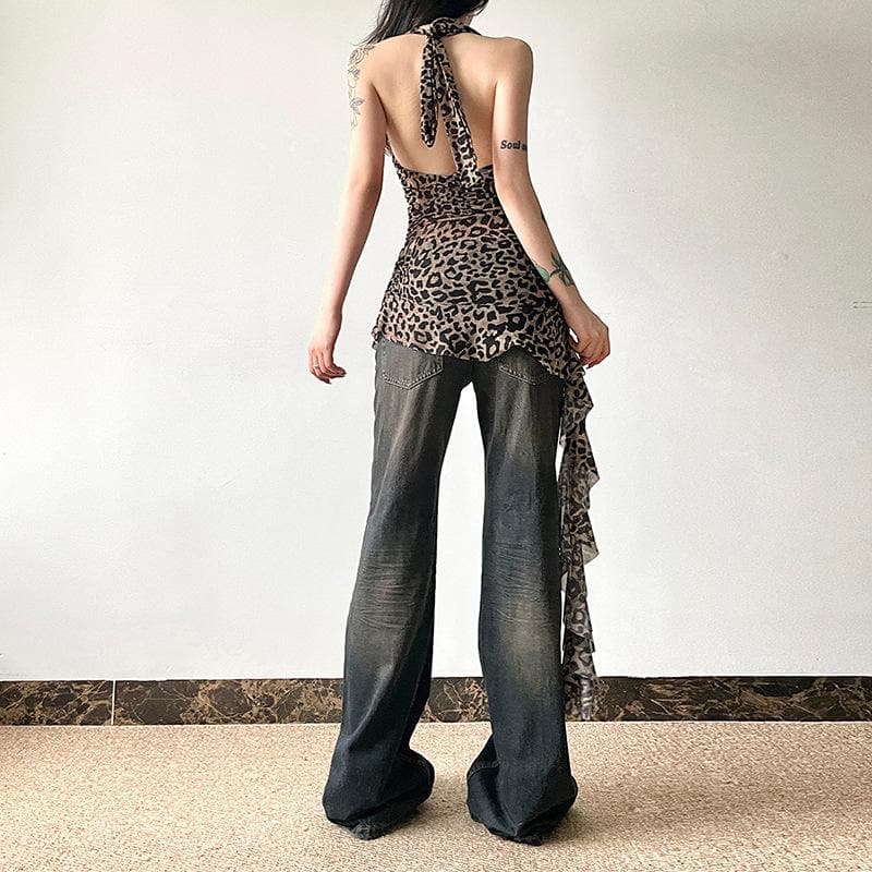 Halter leopard print backless top  | Festival Outfits Women  | Cheetah Print Top