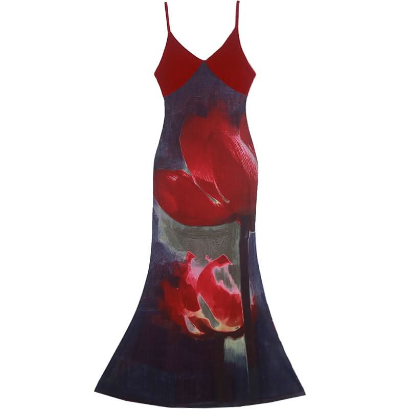 V neck velvet flower print zip-up cami maxi dress  | Festival Outfits Women