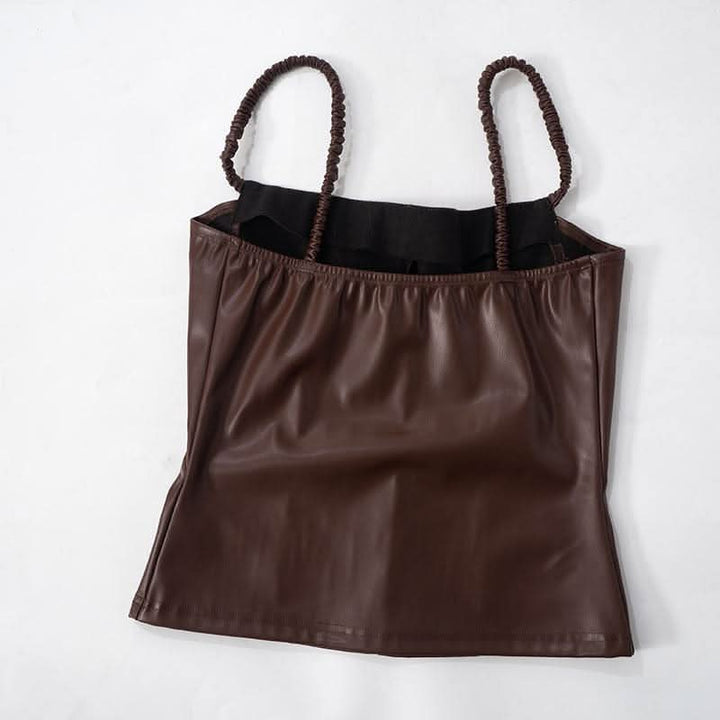 PU leather backless cami top-final-sale