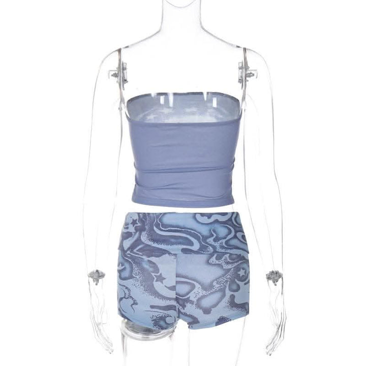 Abstract print backless contrast tube pant set-final-sale