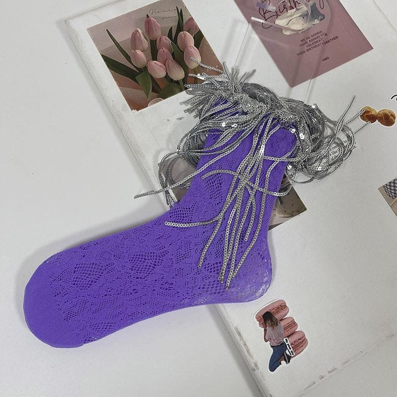 Glitter lace tassels long socks  | Festival Outfits Women